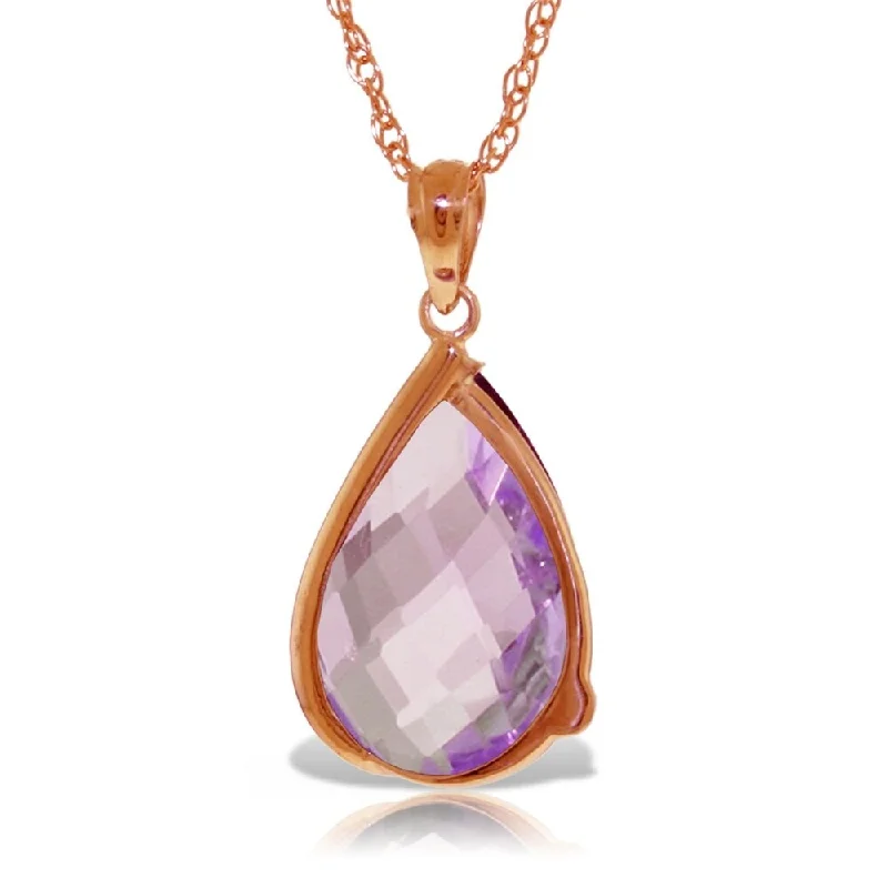 Fine bead necklaces-14K Solid Rose Gold Necklace with Briolette Checkerboard Cut Amethyst & Diamond