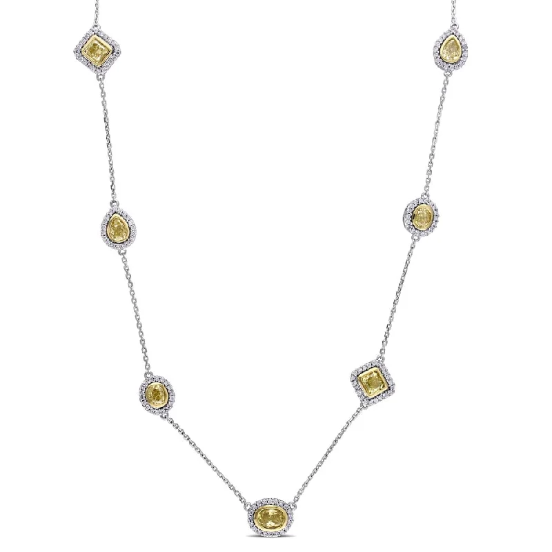 Slanted design necklaces-Miadora Signature Collection 14k 2-Tone White and Yellow Gold 3ct TDW Yellow and White Diamond Station Necklace (G-H, SI1-SI2)