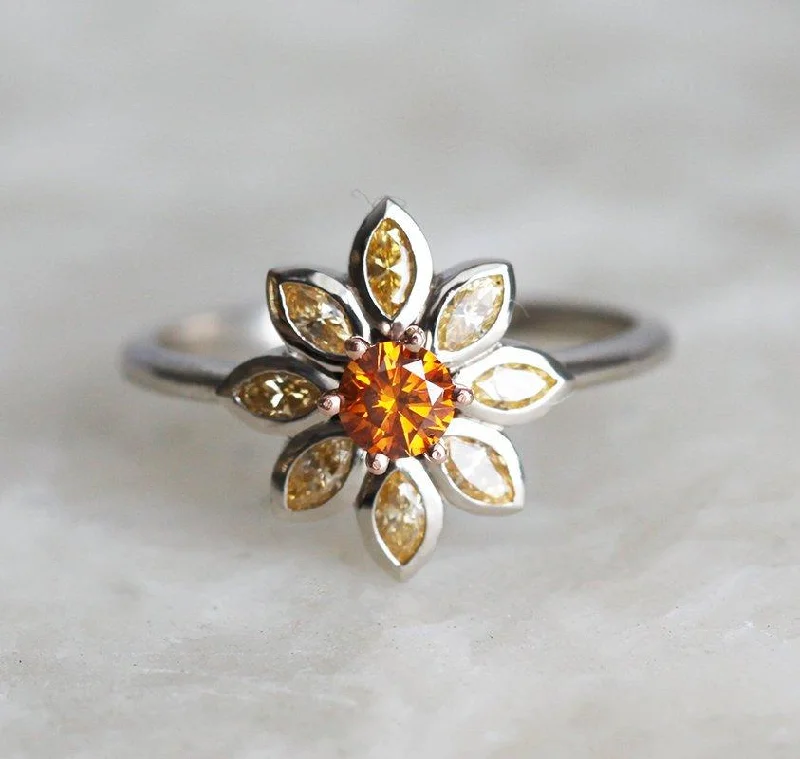 Beaded edge engagement rings-Katy Orange Diamond Ring, Yellow Diamond Ring