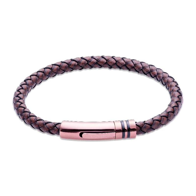 Unique & Co Dark Brown Leather Bracelet with Brown IP Clasp