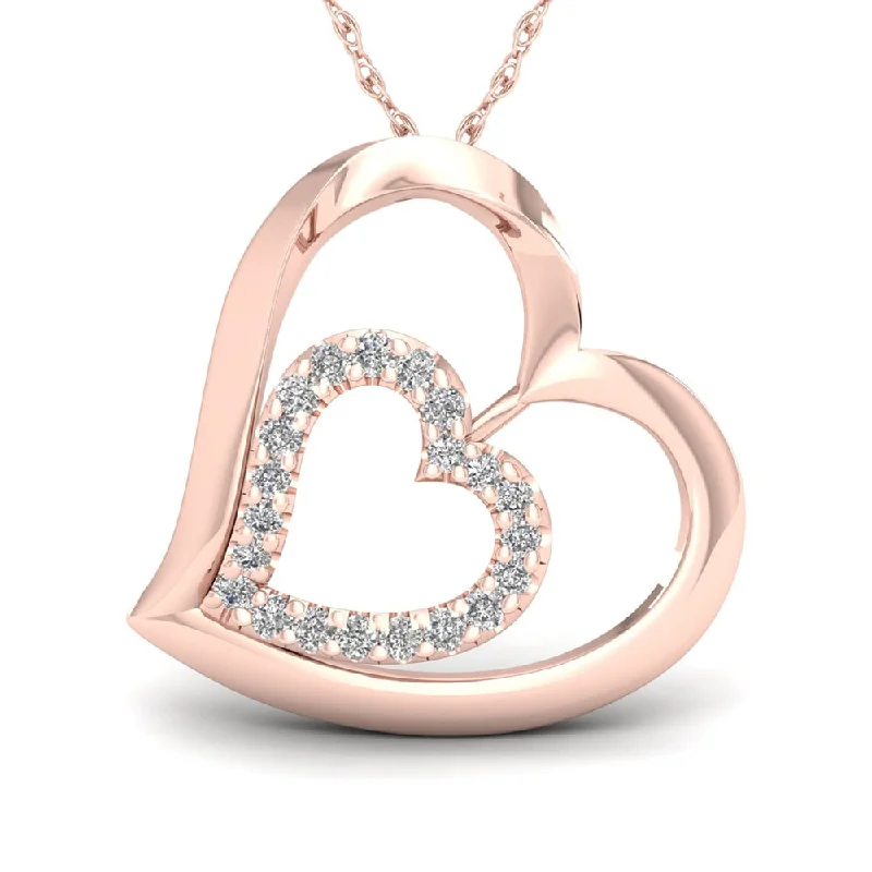 Thai style necklaces-De Couer 10k Rose Gold 1/8ct TDW Diamond Tilted Double Heart Necklace - Pink