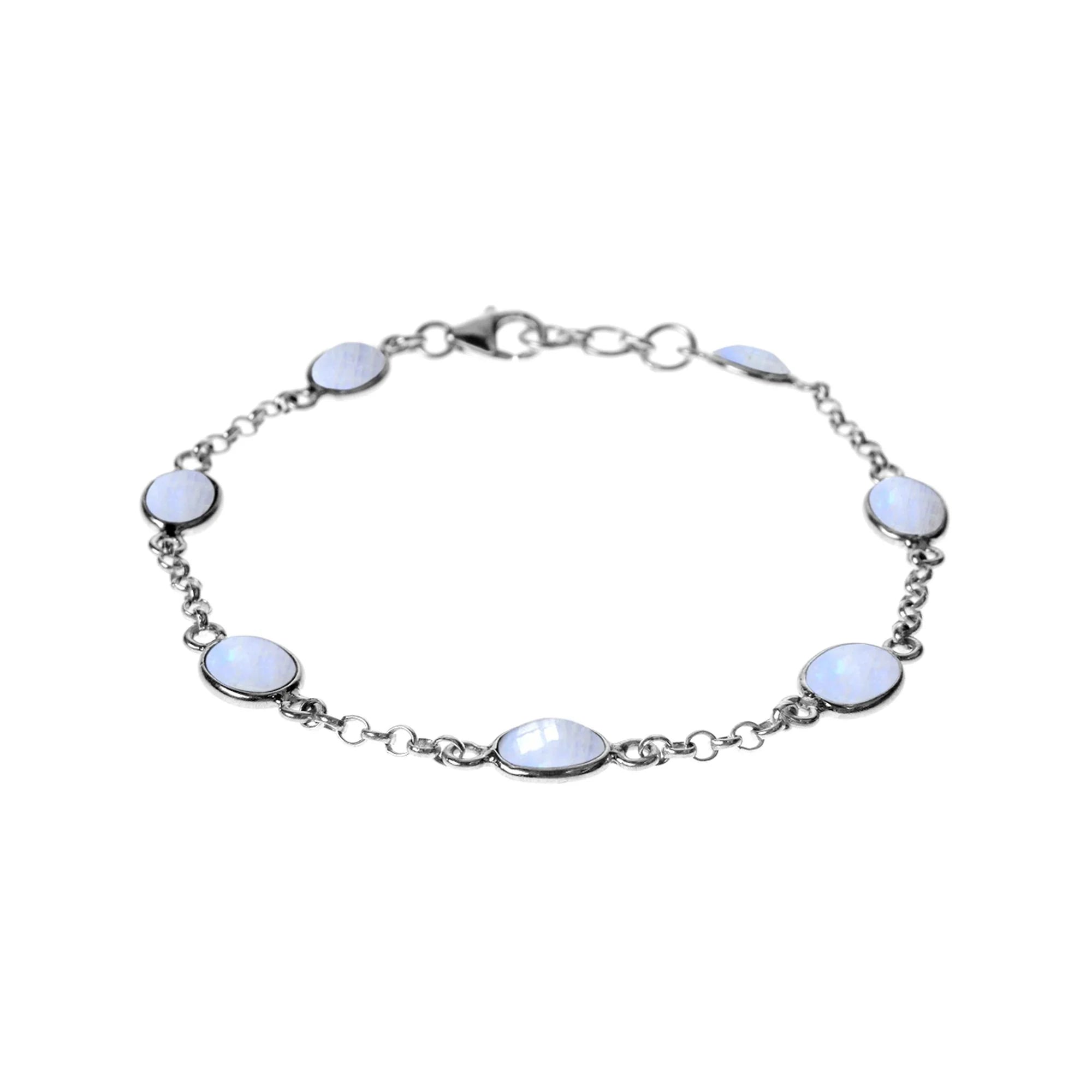 Sterling Silver Rainbow Moonstone Ovals Bracelet