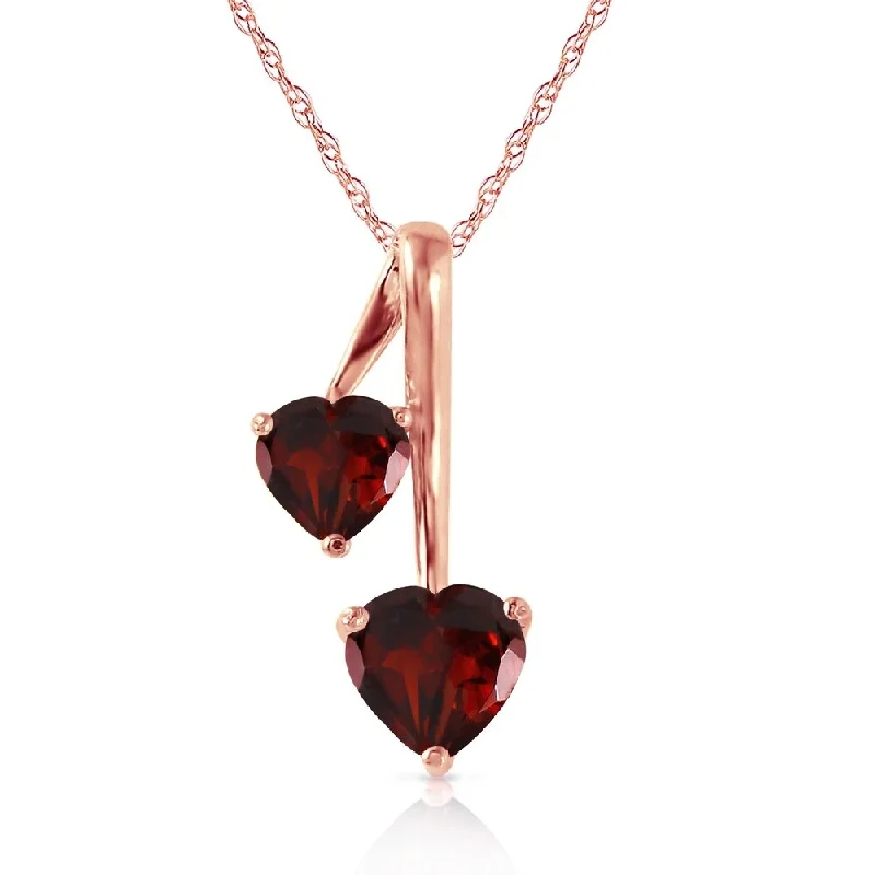 Tribal medallion necklaces-14K Rose Gold Hearts Necklace w/ Natural Garnets