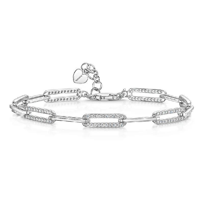 Jools Sterling Silver Cubic Zirconia Paperlink Bracelet