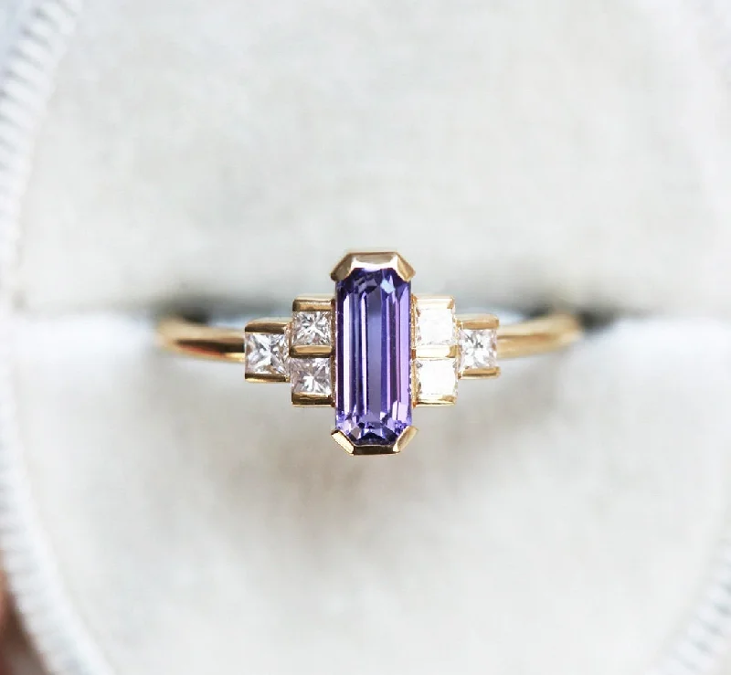 Rose gold engagement rings-Luisa Art Deco Sapphire Diamond Ring