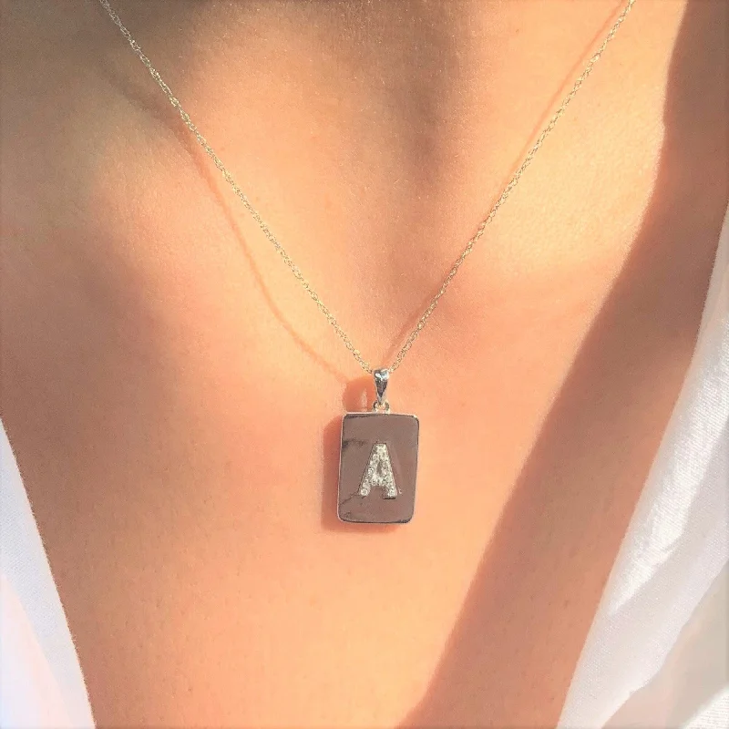 Drape-style necklaces-Joelle Diamond Initial Letter Necklace A Dog Tag 14K Gold 1/25 TDW