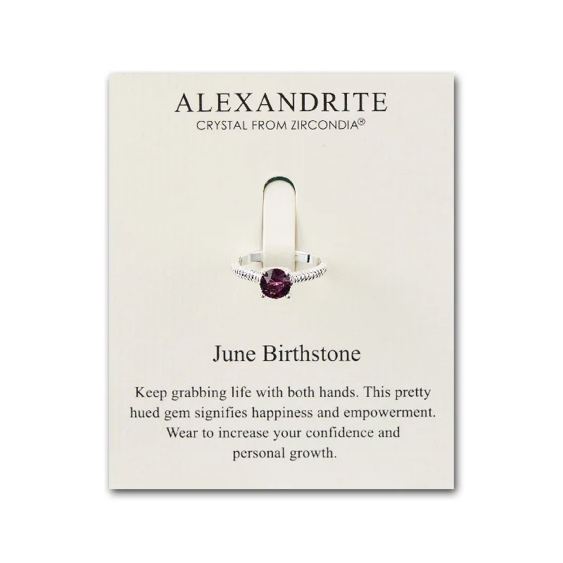 Topaz rings-June (Alexandrite) Adjustable Birthstone Ring Created with Zircondia® Crystals