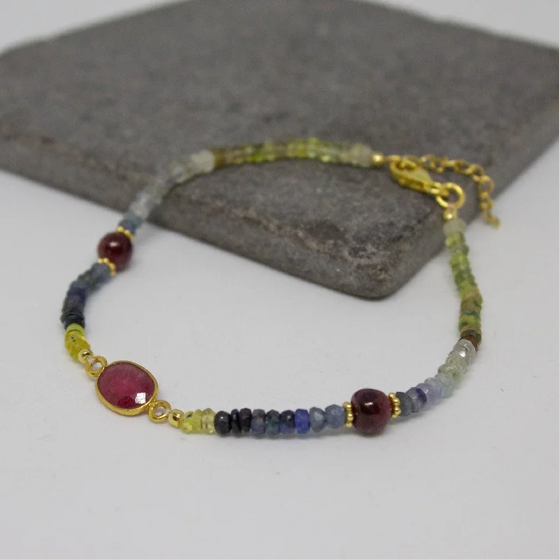 Gold Sapphire and Ruby Bracelet