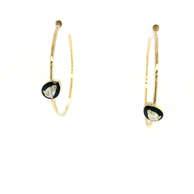 Vintage clip earrings-Enamel Bezel Set Diamond Hoops