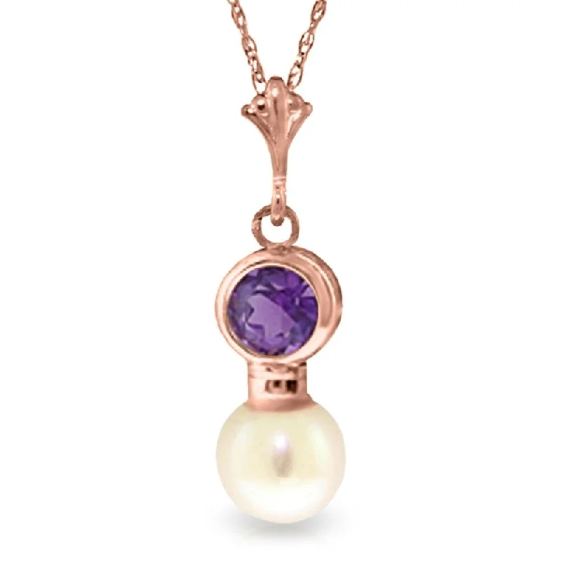 Victorian style necklaces-14K Rose Gold Necklace w/ Amethyst & Pearl