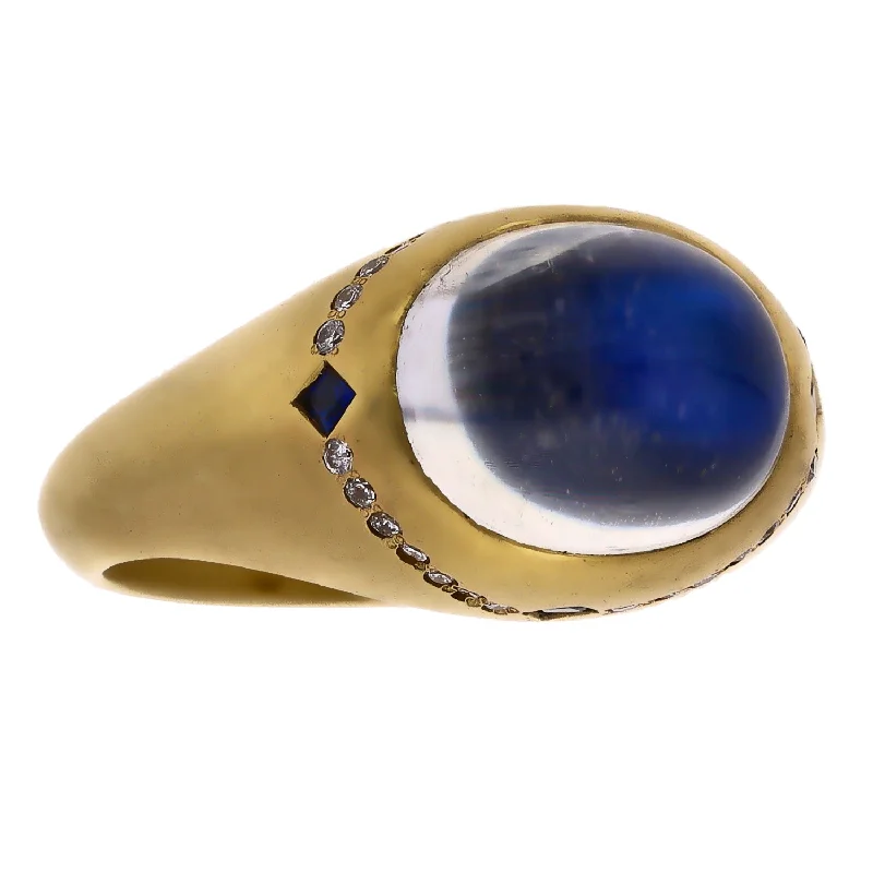 Subtle accent engagement rings-18K Yellow Gold Moonstone, Sapphire, and Diamond Ring