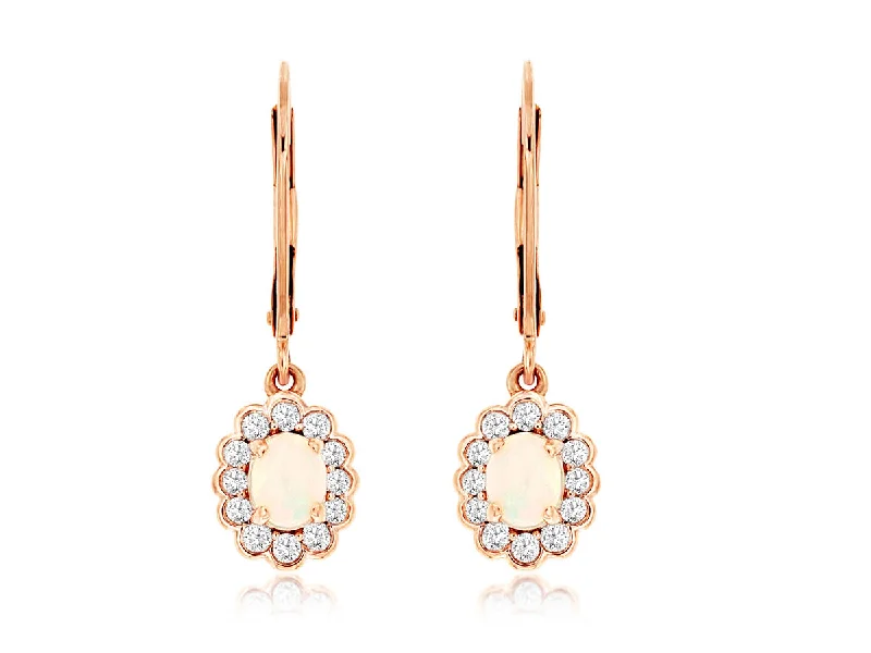 Two-tone earrings-Opal & Diamond Dangle Earrings