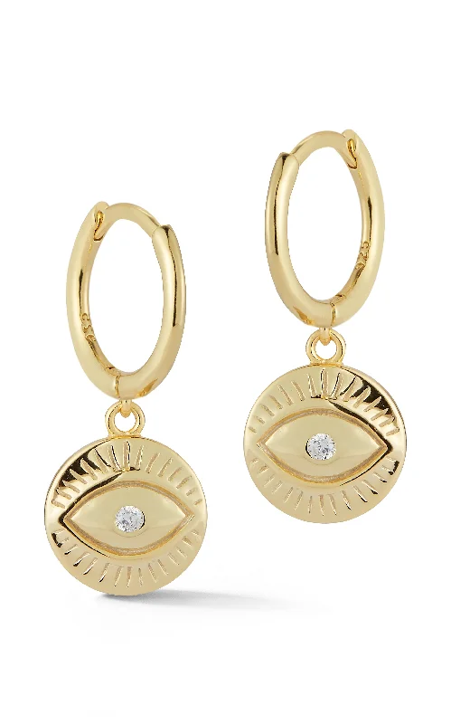 Astro charm earrings-Evil Eye Huggie Earring