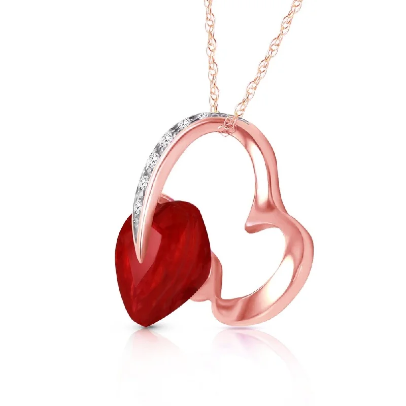 Baroque pearl necklaces-14K Solid Rose Gold Heart Necklace withNatural Diamond & Ruby