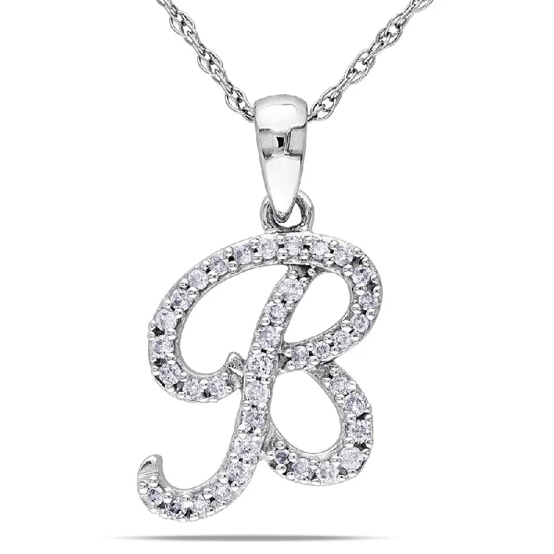 Elegant design necklaces-Miadora 10k White Gold 1/6ct TDW Diamond 'B' Initial Necklace