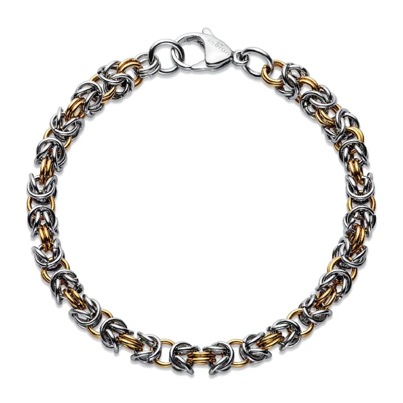 Unique & Co Gold Steel Round Byzantine Chain Bracelet