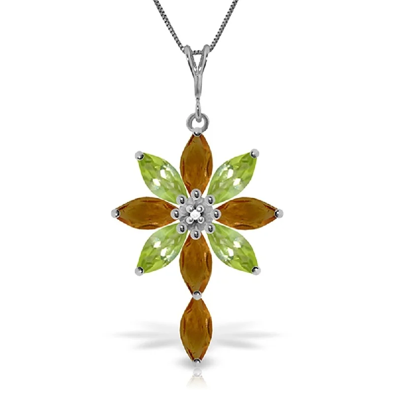 Braided link necklaces-2 Carat 14K White Gold Necklace Diamond, Citrine Peridot