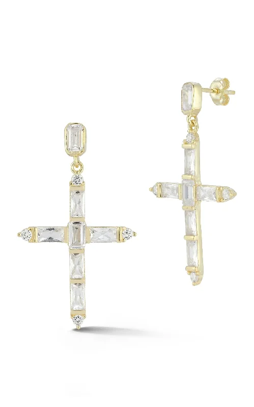 Wide cuff earrings-Statement Cross Drop Earring