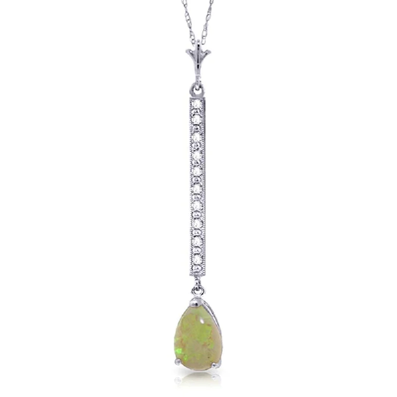 Patina bronze necklaces-0.82 Carat 14K White Gold Necklace Diamond Opal