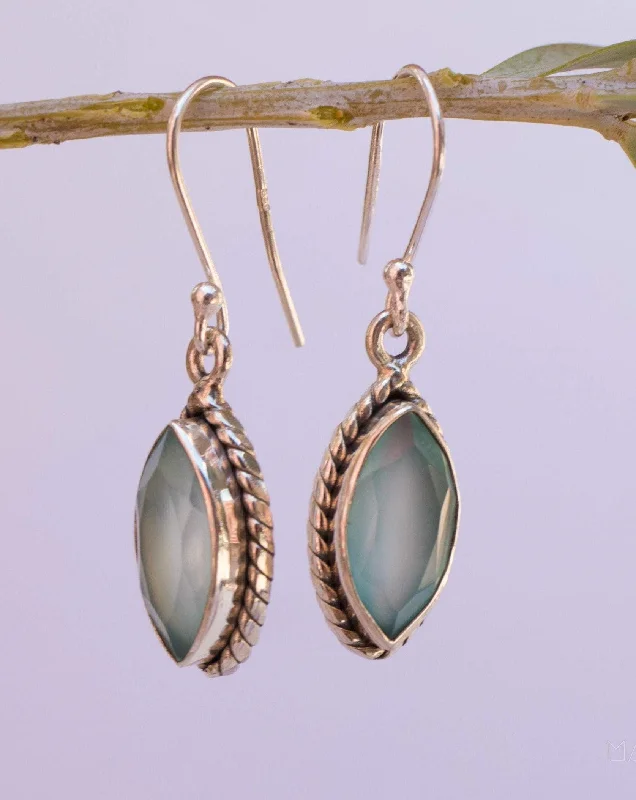 Vintage flair earrings-Aqua Chalcedony Earrings~ Sterling Silver 925 ~ MN036