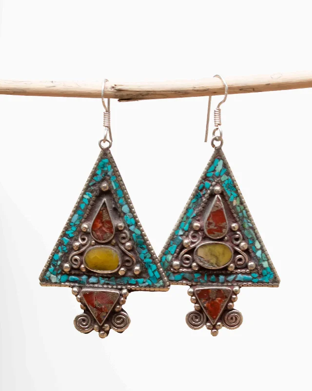 Tiny wing earrings-Agatha Turquoise Tibetan Earrings ~German Silver ~ SME048