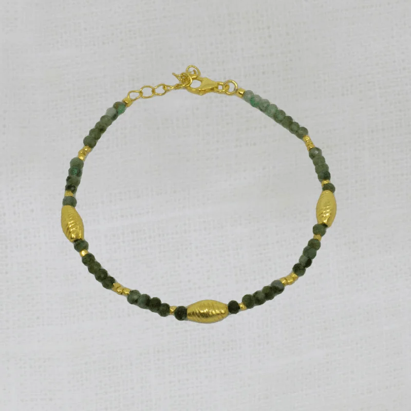 Gold and Emerald Textured Bead Bracelet