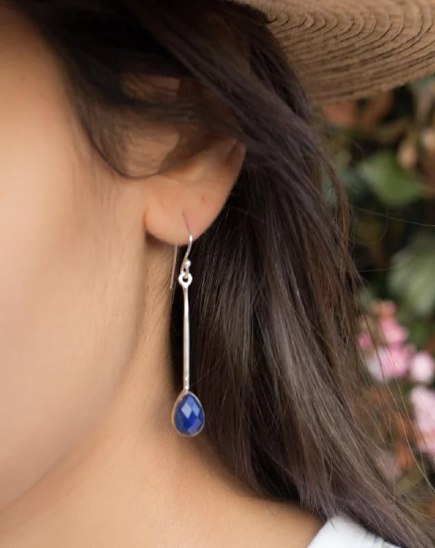 Dainty gem earrings-Lapis Lazuli Earrings ~ Sterling Silver 925 ~ ME136