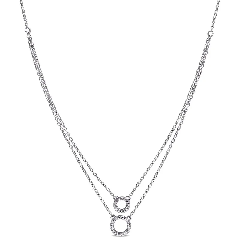 Secure clasp necklaces-Miadora Shared Prong Set Diamond Double Circle Tiered Necklace in Sterling Silver - White