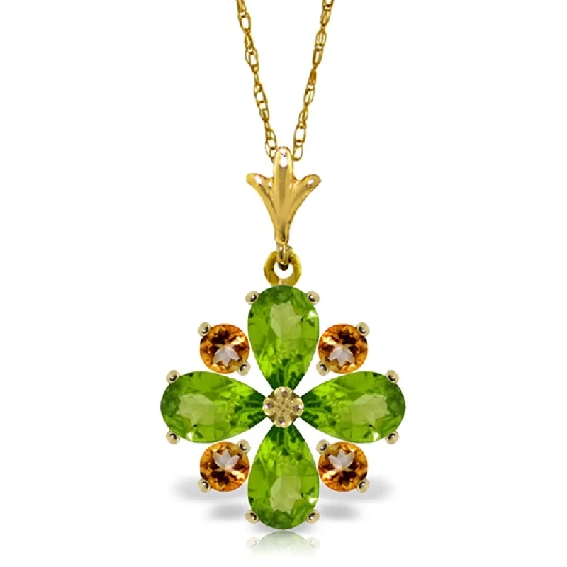 Thick bar necklaces-2.43 Carat 14K Gold Amethyst of Love Peridot Citrine Necklace