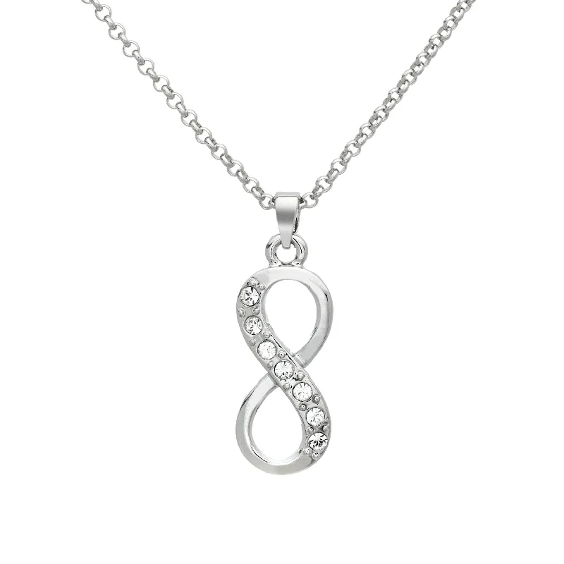 Crystal-twisted necklaces-Silver Infinity Necklace with Swarovski Crystals - Timeless Symbol of Infinity on 18" Silver-Plated Chain