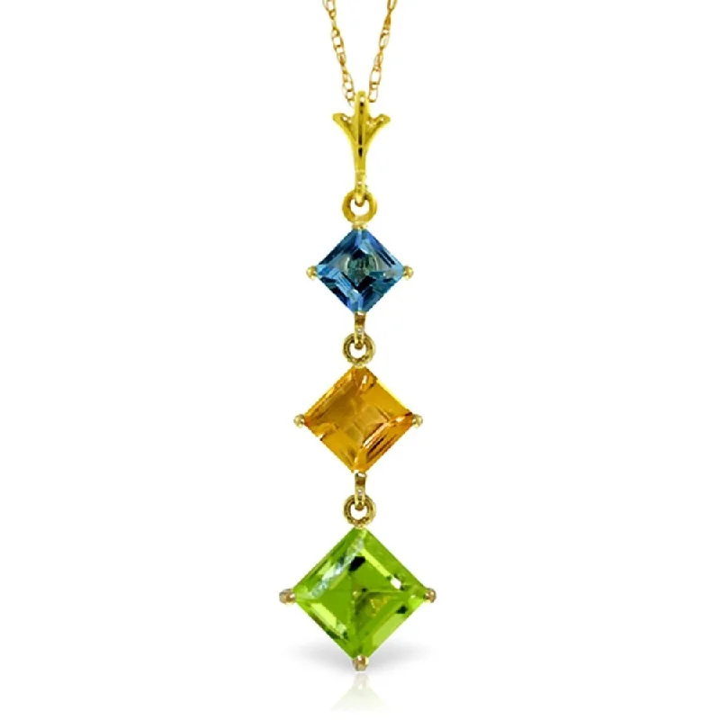 Bold cross necklaces-2.4 Carat 14K Gold Necklace Blue Topaz, Citrine Peridot