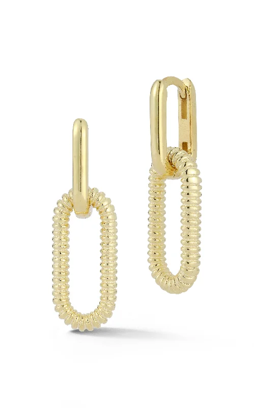 Deco style earrings-Ribbed Drop Link Earring