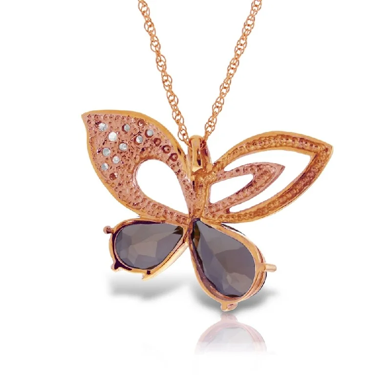 Secure clasp necklaces-14K Solid Rose Gold Batterfly Necklace withNatural Diamonds & Garnets