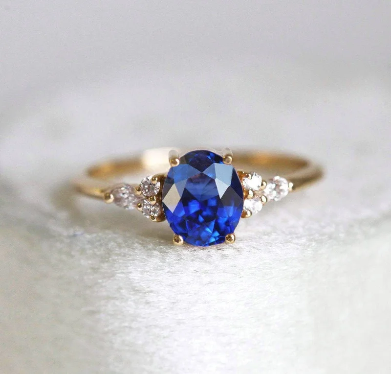 Asymmetrical engagement rings-Evelyn Oval Sapphire Diamond Ring