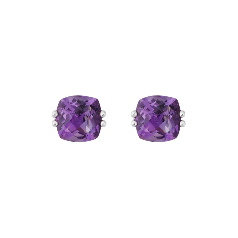 Smooth drop earrings-Colored Gemstone Cushion Studs