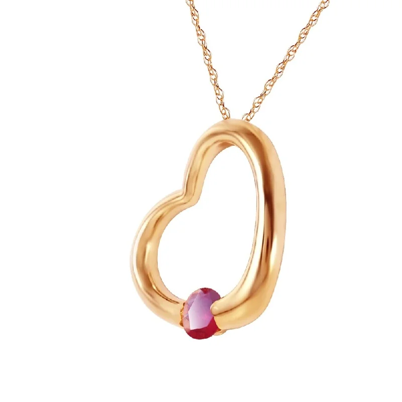 Coiled cord necklaces-14K Solid Gold Heart Necklace with Natural Ruby