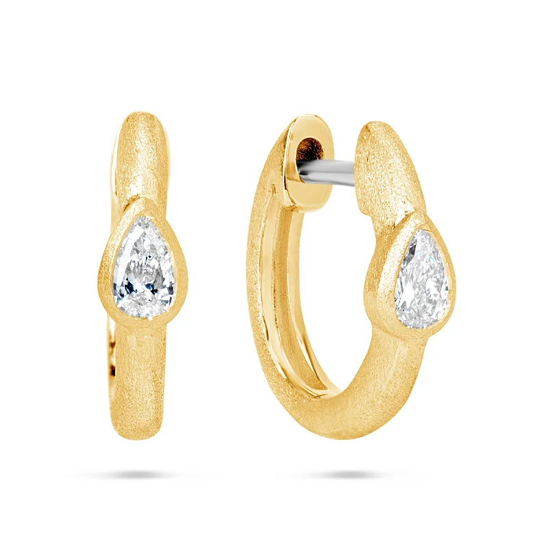 Lily motif earrings-Bezel Set Pear Diamond Huggy Earrings