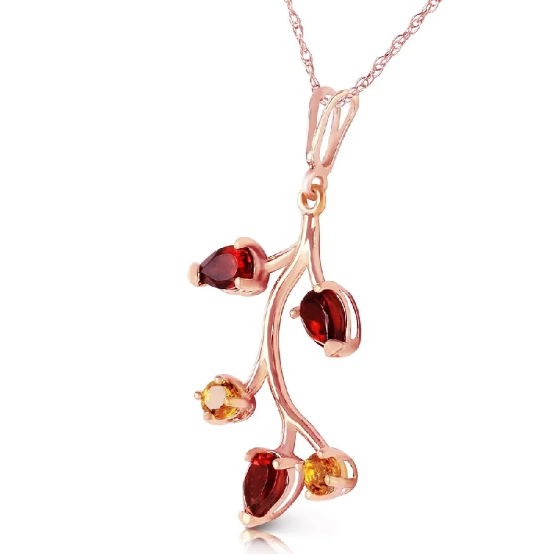 Wide chain necklaces-14K Solid Rose Gold Necklace with Garnets & Citrines