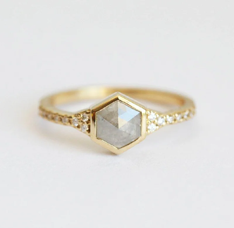 Petal carved engagement rings-Felicity Hexagon Salt & Pepper Diamond Ring