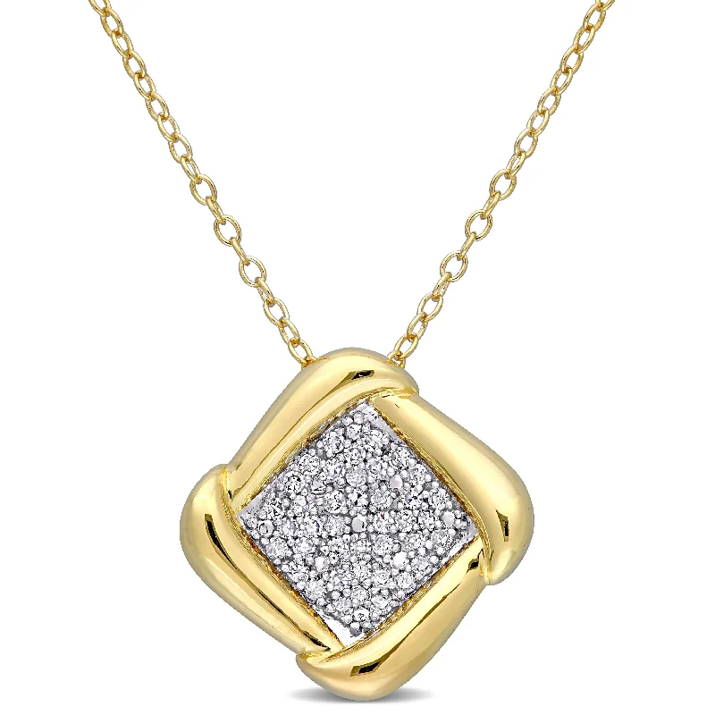 High gloss necklaces-Miadora Yellow Plated Sterling Silver 1/5ct TDW Diamond Cluster Square Necklace