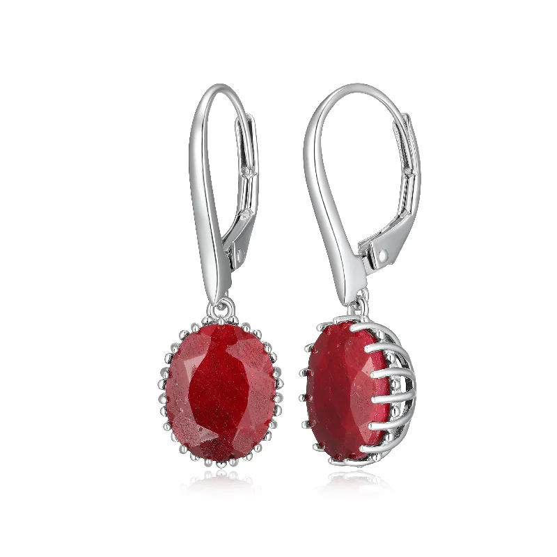 Thick bar earrings-Sterling Silver Oval Ruby Earrings