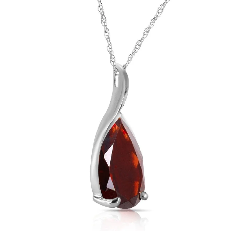 High gloss necklaces-4.7 CTW 14K Solid White Gold Necklace Pear Shape Natural Garnet