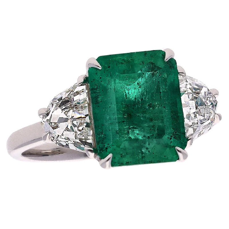 Rustic lock engagement rings-18K White Gold Colombia Emerald and Diamond Ring