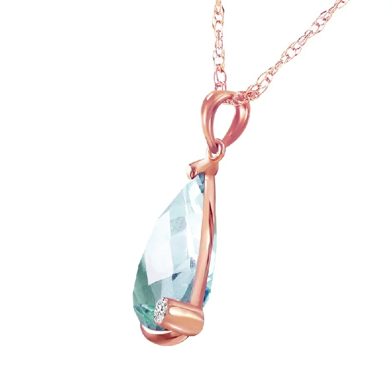 Cosmic charm necklaces-14K Solid Rose Gold Necklace with Briolette Checkerboard Cut Blue Topaz & Diamond