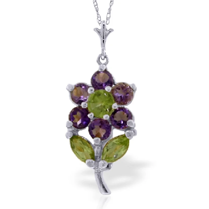 Wave pattern necklaces-1.06 Carat 14K White Gold Flower Necklace Purple Amethyst Peridot