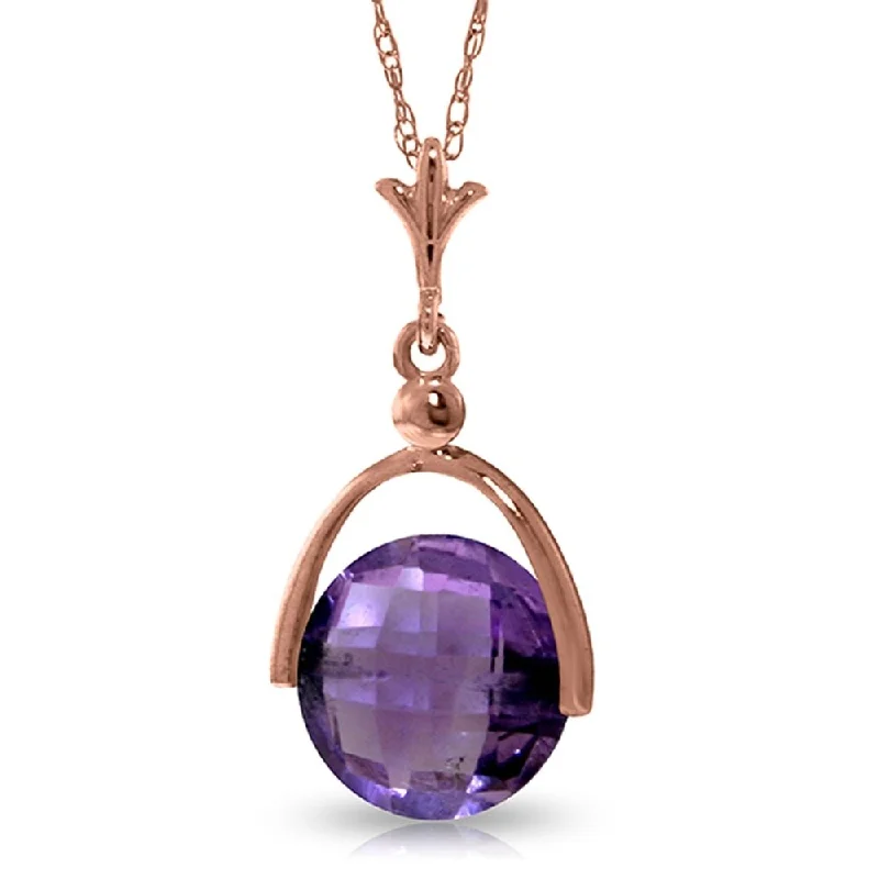 Chunky stone necklaces-14K Rose Gold Purple Amethyst Jewelry Necklace