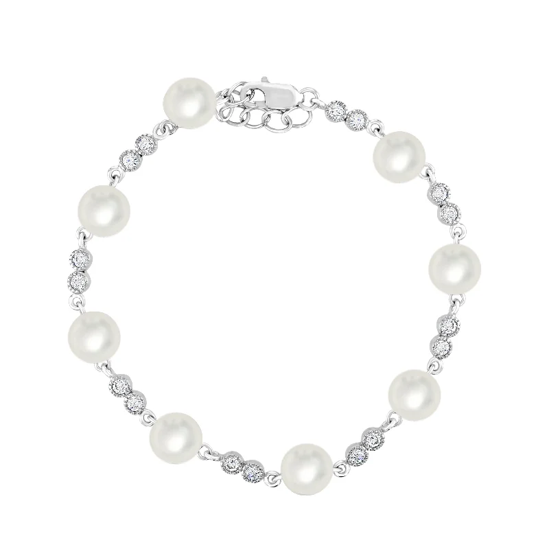 Sterling Silver Freshwater Pearl and Cubic Zirconia Bracelet