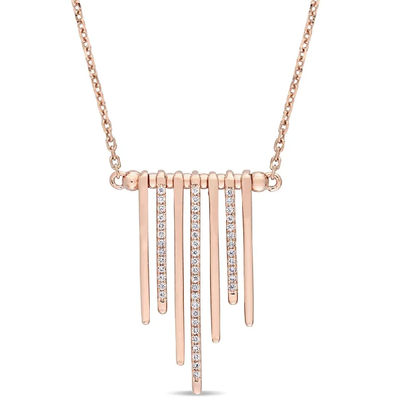 Emerald drop necklaces-Miadora Signature Collection 14k Rose Gold 1/3ct TDW Diamond Tassel Bar Station Necklace - White