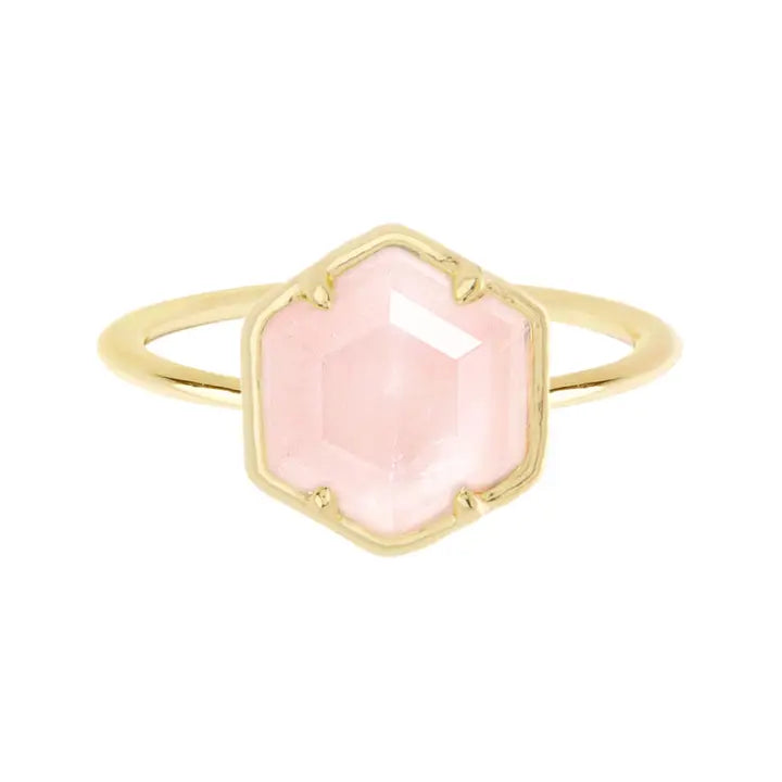 Flat band rings-Rose Quartz Hexagon Ring