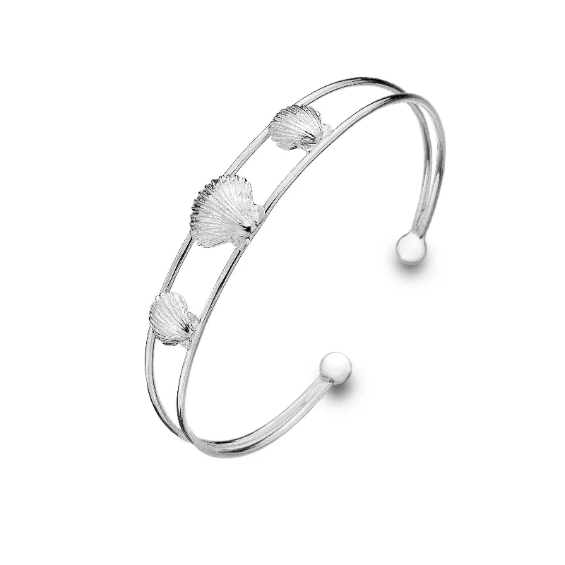 Sea Gems Sterling Silver Scallop Seashell Cuff Bangle